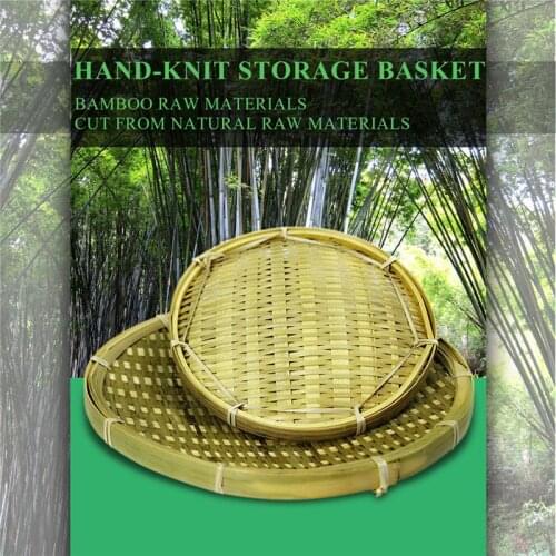 Bamboo Round Fruit Plate Handmade Storage Tray Hand Knitting Bread Basket Food Fruit Basket Hotel Hotel Dining Tray Diameter 22c