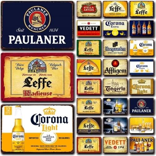 [ Kelly66 ] Belgian Beer Corona Light Extra Paulaner Leffe Vedett Tin Art Metal Sign Home Decor Painting 20*30 CM Size Dy186