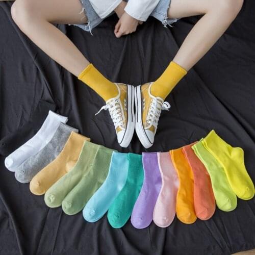 Color Socks Womens Tube Socks Thin Section Ins Tide Stockings Pure Color Korean Candy Color Pile Pile Socks Women Summer