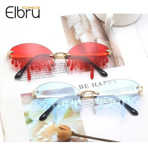 Elbru Rimless Irregular Sunglasses Fashion Outdoor Driving Spectacles Frame Exaggerated Tear Shaped Lens Glasses For MenWomen