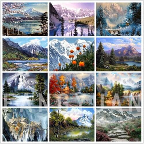 Mountain Lake Scenery 5D Diamond Painting Full Square Drill Handicraft Rhinestone Embroidery Landscape Mosaic Home Decor Poster