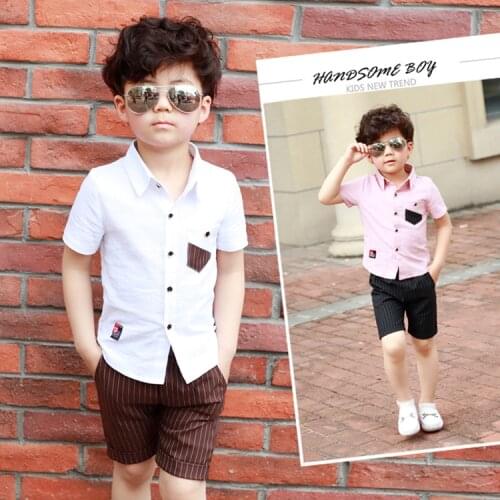 Boys Clothing Comfortable Fashionable Korean Summer Gentleman Suit Breathable 2021 New Short-Sleeved Shirt + Shorts 2 Pieces