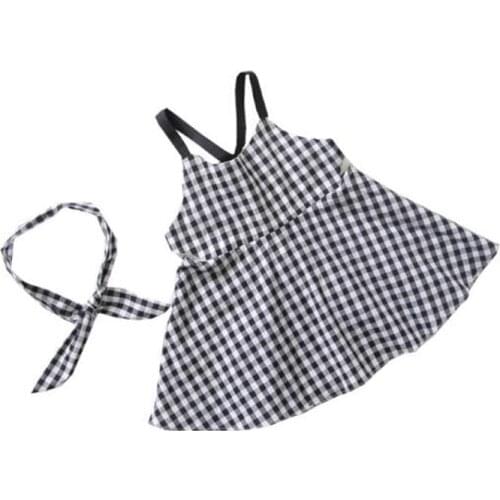 MERI AMMI Free Headwear +Plaid Dress Baby Kids Dresses Summer Cross Back Clothing For 2-7 Year Girl, J778