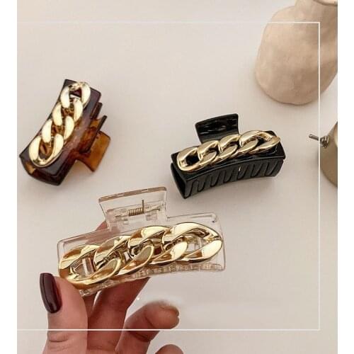 Metal Chains Hair Claw Acrylic Shark Clip Clamp For Women Girl Handmade Korean Vintage Fashion Head Accessories Mujer Wholesale