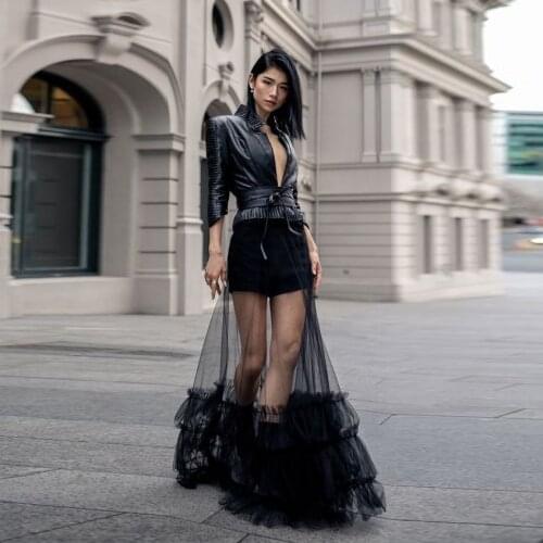 Fashion Skirts High Street Black Sheer Custom Made Long Skirts Women To Party Female Maxi Skirts Tulle See Through