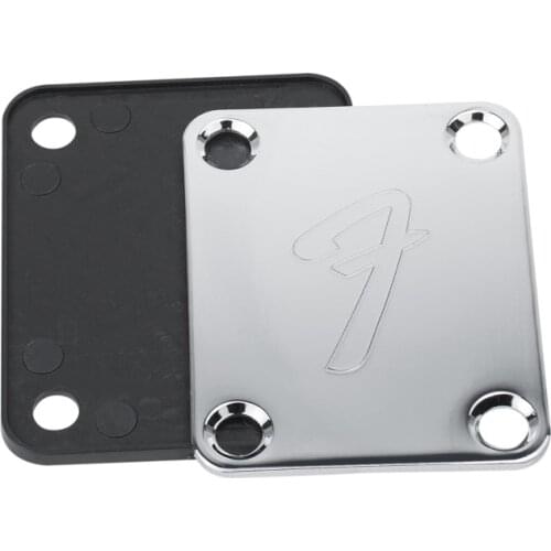 70s F Logo Strat/Tele 4-Bolt Chrome/Black Guitar Neck Plate Neckplate w/Screws new drop ship