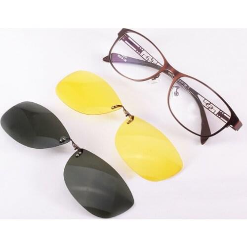 Glasses frame Ladies Oval Brown Metal Magnet Clip Glasses Myopia Polarized Sunglasses Anti-UV yellow Night Vision Goggles
