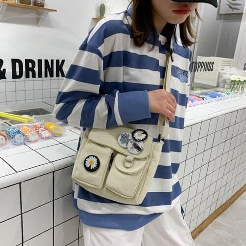 Flower Canvas Little Daisy Simple Crossbody Shoulder Bag Women Messenger Versatile Korean Bag Casual Ladies Flap Shoulder Bag