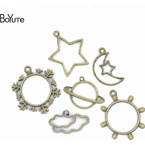 BoYuTe 20Pcs Star Moon Sun Charms Hollow Glue Blank Pendant Tray Bezel Charms DIY Hand Made Alloy Jewelry Accessories