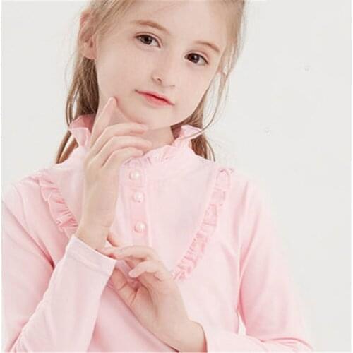New 2021 Spring Fall Winter School Girls Shirts Kids White Long Sleeve Lace Bow Girl Tops And Blouse Baby Toddler Clothes A5443
