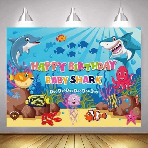 Cartoon Shark Squid Starfish Baby Undersea World Background Child Birthday Party Decoration Studio Photography Scene Cloth