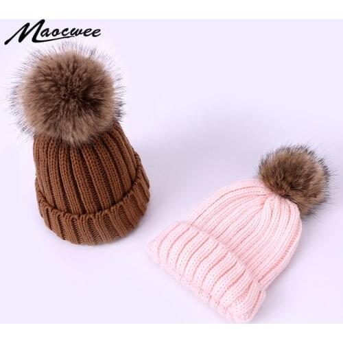 Children Adult Cap Beanies Caps PomPon Knitted Skullies Baby Hats Pure Colour Winter Warm Kids Hat Autumn Pure Colour Unisex