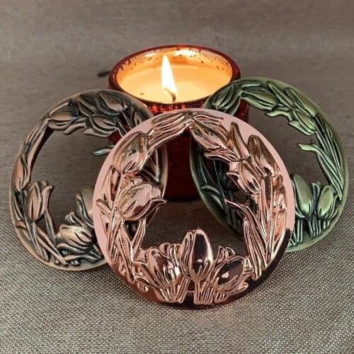 Alloy Embossed Candle Jar Lid Topper Decorative Tealight Candle Holder Cap Cover Candle Topper