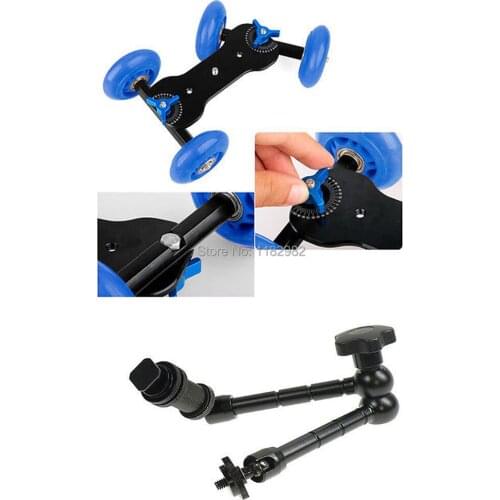 2ni 1 set camera slider table dolly car Camera slider dolly car +11 inch Articulating Magic Arm Exempt postage + tracking number