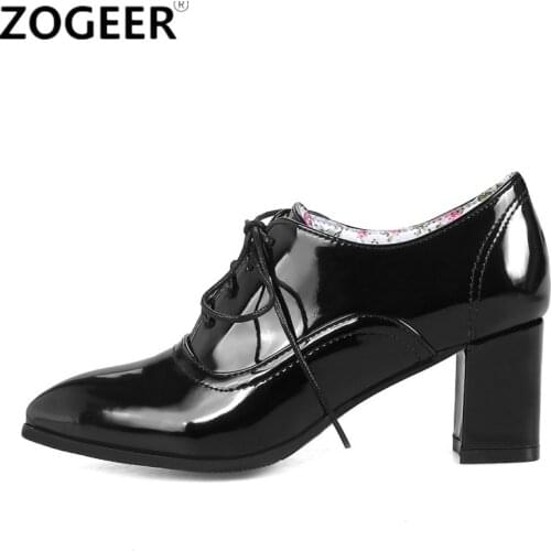 Brand 2021 Spring Fashion Women Ankle Boots Block Heels Oxford Shoes Woman Casual PU Leather Black Red Ladies Shoes Large Size