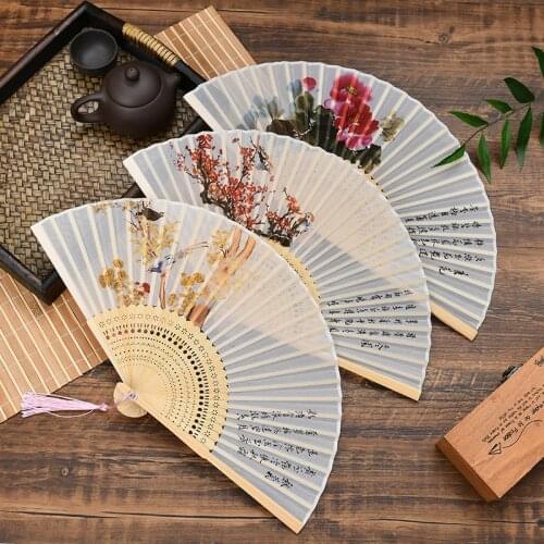 Vintage Style Folding Hand Held Fan Bamboo Chinese Dance Party Japanese Pattern Elegent Female Fan
