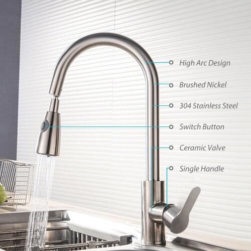 Pull Out Kitchen Faucets with 2 Spray Modes High Arc Bathroom Basin Sink Faucets Pull Down Sprayer With Ceramic Valve