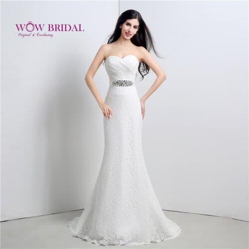 Wowbridal 2021 New Arrival Dignified White Mermaid Lace Up Sweetheart Floor length Wedding Dresses