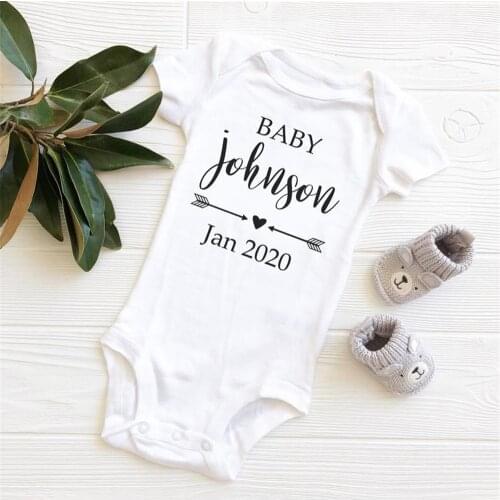 Custom Baby Announcement Onesie Personalized Last Name Baby Onesie Pregnancy Reveal Gift White Baby Onesie