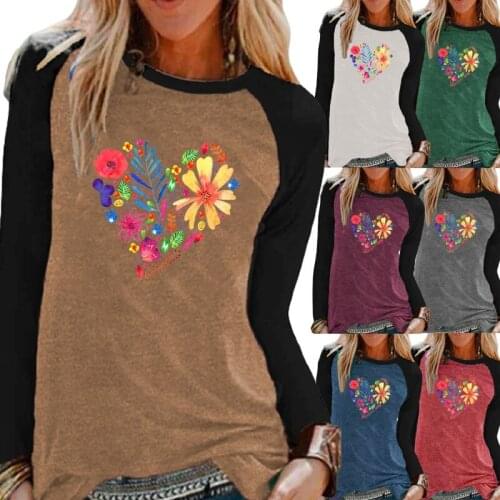 Autumn and Winter Women Clothing Fashion Printing Graphic Tee Raglan Long Sleeve Round Neck Pullover Loose Casual Shirt XS-5XL