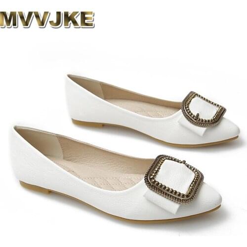 MVVJKEPoint Toe Soft Sole Shoes Metal Fashion Leisure Women Shoes Boat Single shoes 41-43 In Large Size Flats Shoes Women