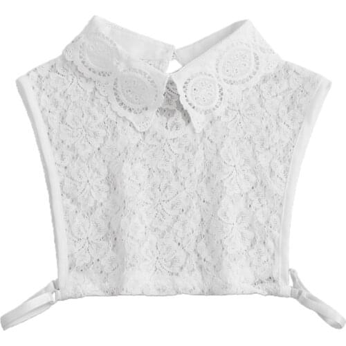 Womens Sweater Decorative False Fake Collar Hollow Out Floral Lace Detachable Pullover Lapel Half Shirt Blouse Vest