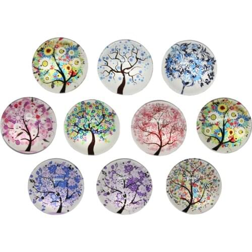 10pcs/lot New Fashion 25mm Round Mixed World Tree Peace Tree DIY Glass Cabochon Mixed Patterns Fit Cameo Base Setting