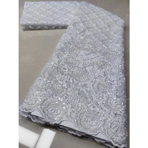5yards/pc) Heavy tube beads embroidered African wedding lace fabric white French net lace high quality for party dress FYY002