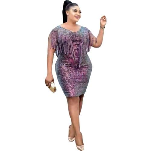 Tassel Sequins African Dresses For Women Dashiki Robe Africaine Femme Slim Evening Long Lace Dress Africa Clothes