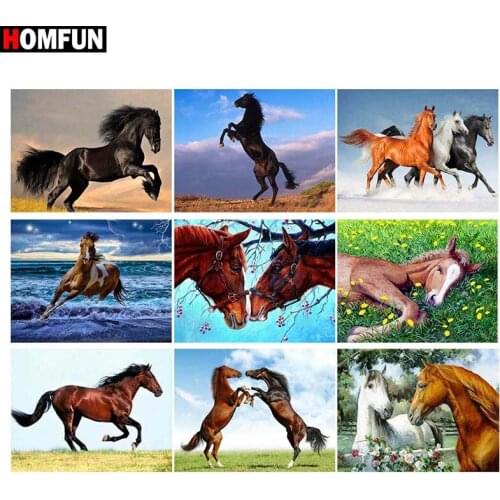 HOMFUN Full Square/Round Drill 5D DIY Diamond Painting "Animal horse" 3D Embroidery Cross Stitch 5D Home Decor Gift