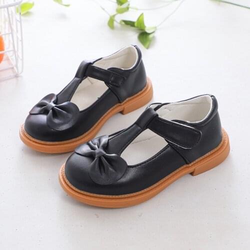 Spring Autumn Girls Shoes Children Casual Flats Kids Princess Leather Shoes with Bow-knot T-strap School Wedding Shoes Soft Chic