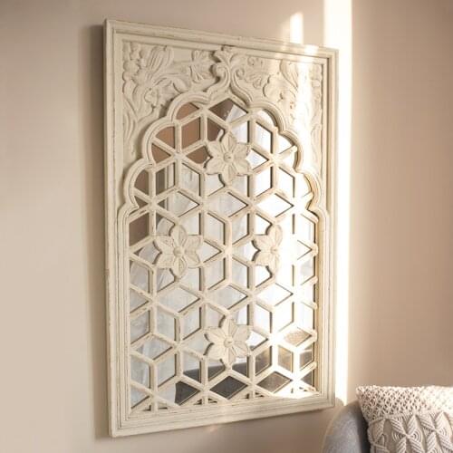 Hand Carved French Retro Wooden Decorative White Vintage Wall Mirrors