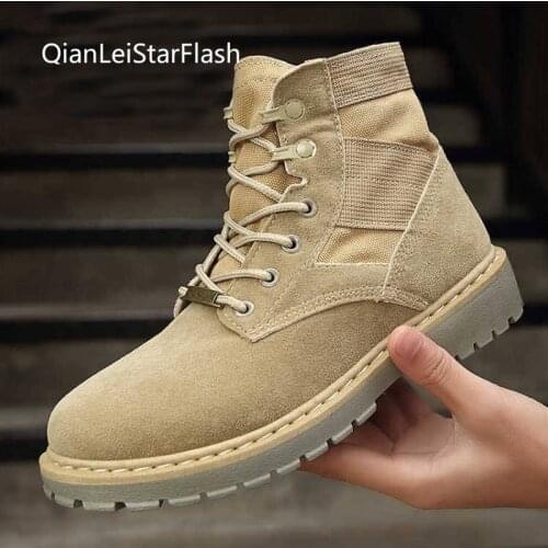 Breathable Boots Mid-cut Men British Desert Style Canvas Combat Military Boots Plus Velvet Warm Man Shoes Trend Martin Boots