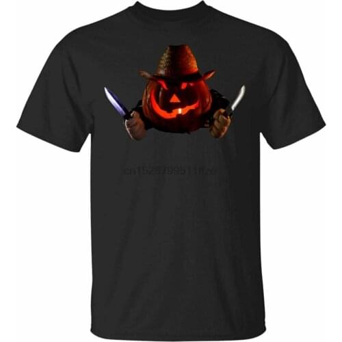 Evil Pumpkin Monster With Knives - Funny Halloween Pumpkin Black Navy T-Shirt S Streetwear Tee Shirt