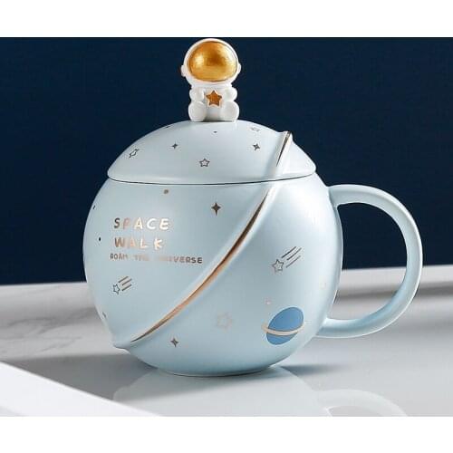 Ceramic Mug Girl Couple Cup With Lid Spoon Coffee Cup Female Creative Astronaut Cute Office Home Drinking Cup