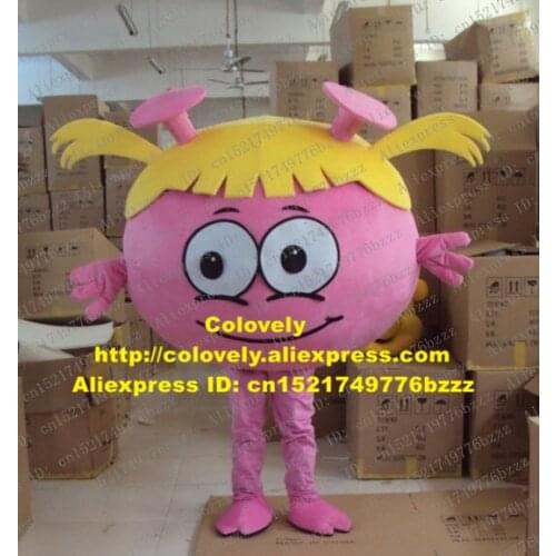 Sweet Pink Mars Girl Mascot Costume Venus Jupiter Mercury Saturn Earth Uranus Neptune Pluto With Yellow Hairs No.3660 Free Ship