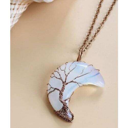 Fashion Women Tree Of Life Crescent Necklace For Girl With Crystal Moon Pendant Jewelry Gift For Girl Rhinestone Crescent Design