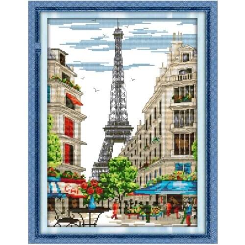 Art Sewing Paris Street Scene Counted Cross Stitch Kit Patterns 11CT 14CT Printed Stamped Fabric Decor Embroidery Needlework Set