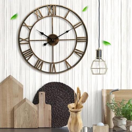 Wall Clock European Retro Hollow Metal Round Clock Home Kitchen Living Room Decoration Iron Clock
