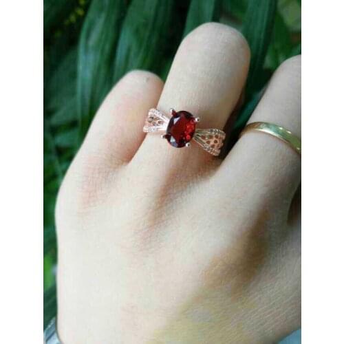 Natural red garnet stone Natural gemstone ring S925 sterling silver trendy Elegant Lovely Hollow round women party gift Jewelry