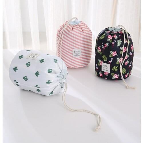 New Women Lazy Drawstring Cosmetic Bag Round Travel Makeup Bag Organizer Make Up Case Storage Pouch Toiletry Beauty Kit Neceser