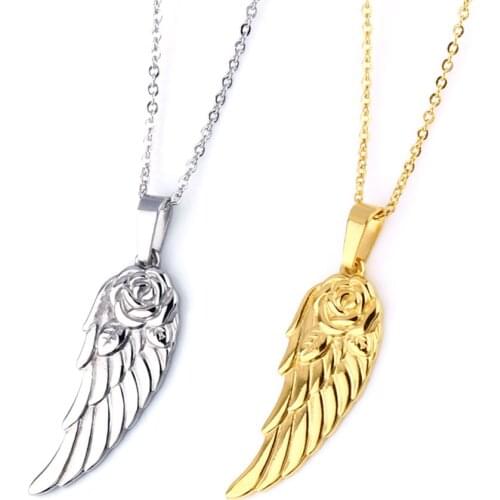 OUFEI Wholesale Necklaces Pendants Stainless Steel Rose Angel Wing Chain Necklace Jewelry Accessories Valentines Day Gift