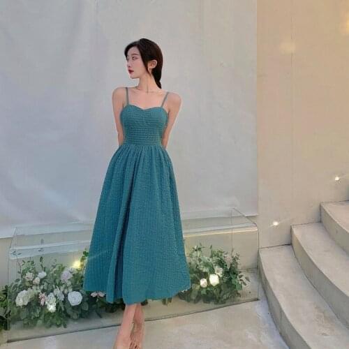 French Style Retro Sleeveless Sexy Sling Small Dress Spring/Summer New Collection Waist Thin Mid-length Skirt Womens Wear