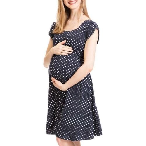 Plus Size Women Pregnants Dress Ladies Pregnant Nursing Baby Maternity Dress Polka Dot Printing Dress Pregnancy Women Clothing
