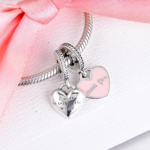 Fits Pandora Bracelet Genuine 925 Sterling Silver Heart Dangle Charm Silver Beads for DIY Making Women Jewelry kralen Wholesale