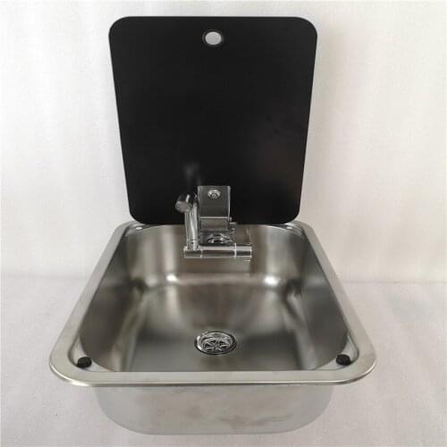 Stainless Steel Sink with Tempered Glass Lid 380*280*136mm GR-566B Boat Caravan