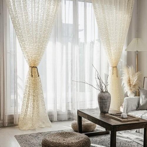Cream/White Luxury Embroidery Screen Sheer Curtains For Living Room Bedroom Windows Curtains European Tulle Voile Door Drapes