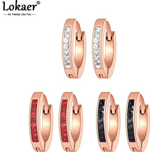 Lokaer 3Pair/Set Colorful Zircon Crystal Gemstones Round Hoop Earrings For Women Wedding Earrings Stainless Steel Jewelry E20311