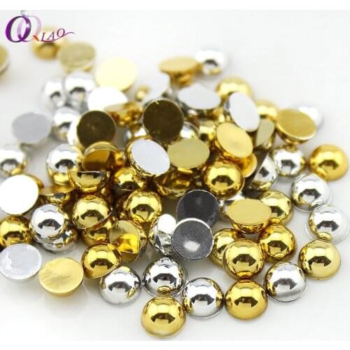 Mix Colors Silver & Gold Half Round FlatBack Beads ABS fashion decor jewelry for Nail Art DIY Phone Dress Accessories