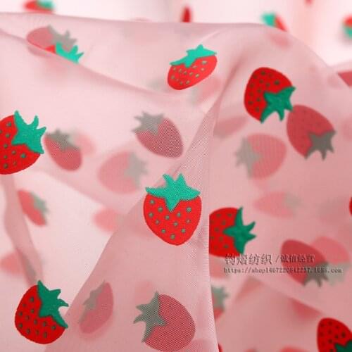 Strawberry Tulle Organza Fabric Printed Gauze Mesh Fabric Wedding Fabric Sewing Dress Girl Tulle Skirt Headdress Hair Accessory